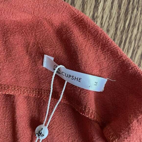 Cupshe Women M Orange Linen Blend Sleeveless Bow One-Shoulder Mini Dress NWT - Picture 6 of 10